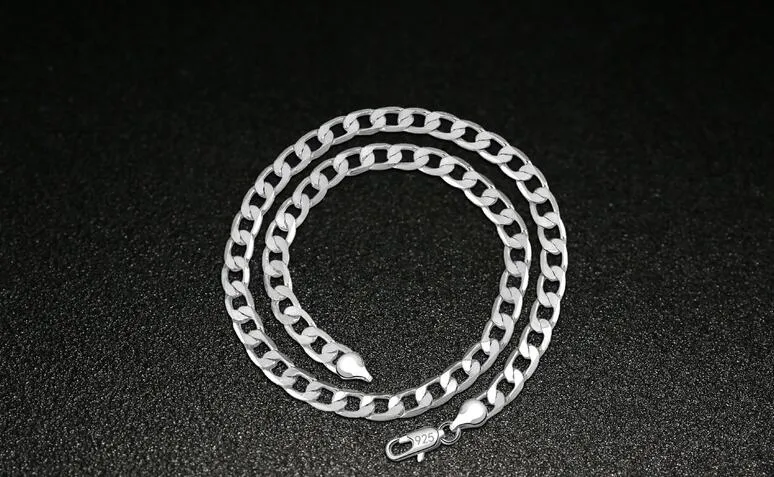 925 Sterling Silver plated pretty cute fashion 4MM chain men style can fit pendant jewelry 16-30inches Sideways Necklace