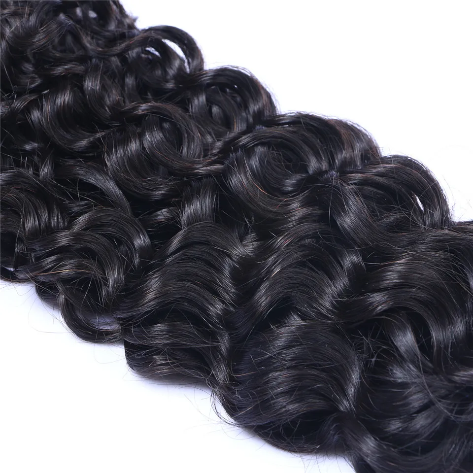 Capelli vergini umani ricci brasiliani Jerry intrecciati con chiusura in pizzo 4x4 Nodi candeggiati 100 g / pz Estensioni dei capelli a doppia trama di colore naturale