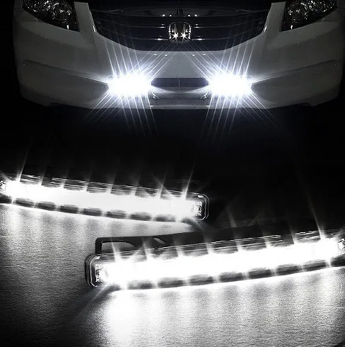 Lighting universal white waterproof 8 LED 12V DRL Driving Daytime Running Lights Kit All day Fog Light Lamps.