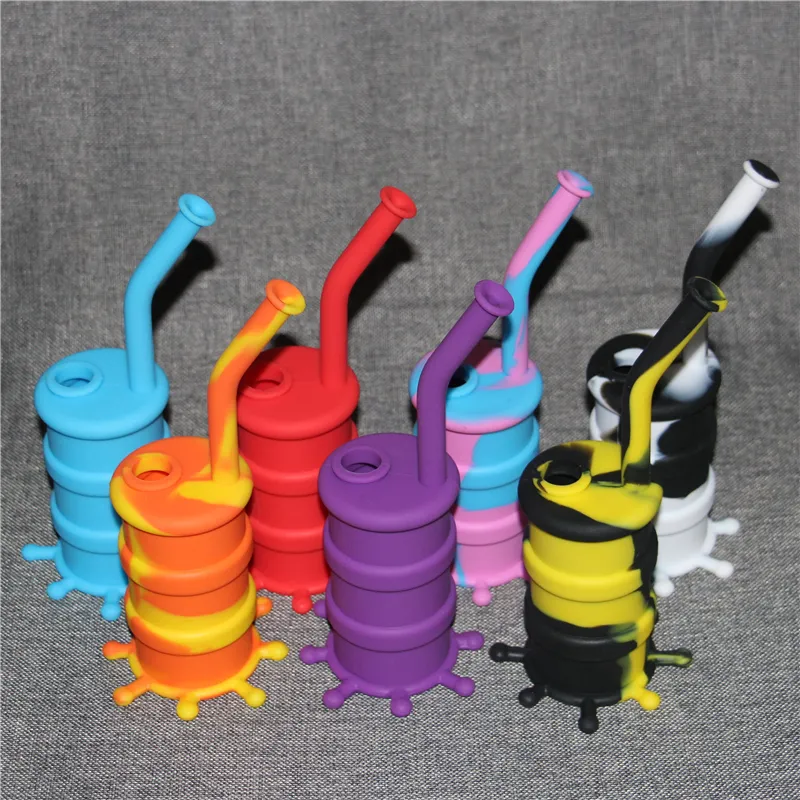 Silicone Oil Drum Rigs Mini Silicone Rigs Bongs Silicone Glass water pipe ten colors for choice