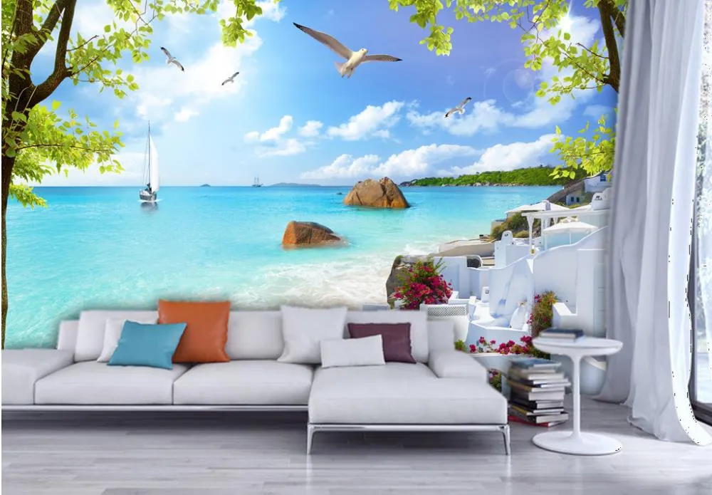 angepasste Tapete für Wände Strand 3D TV Kulisse 3D Wandbilder Tapete für Wohnzimmer klassische Malerei Tapete