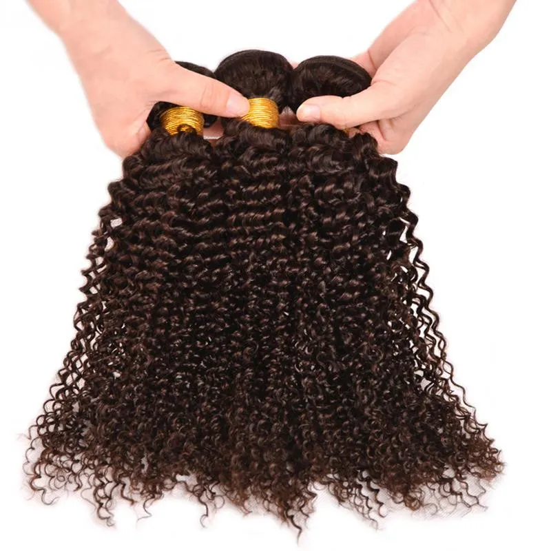 Afro kinky curly brwon hårförlängning för afroamerikansk peruansk jungfru hår # 4 kastanjer brun mänskligt hår 3 buntar kinky curly