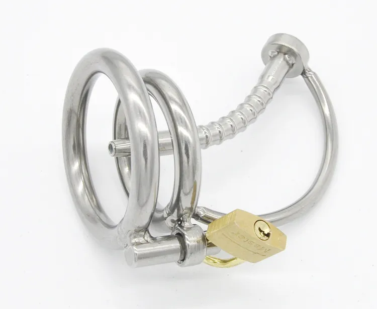 Metal Male Chastity Devices Cock Cages with Catheter Catheters & Sounds Lock Penis Ring Cage Plug Sex Toys for Men