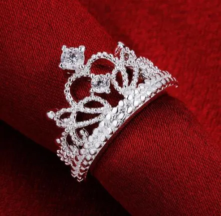 Linda princesa jóias chapeamento S925 Sterling Silver crown anel de diamante de cristal anel de casamento tamanho zircão US8