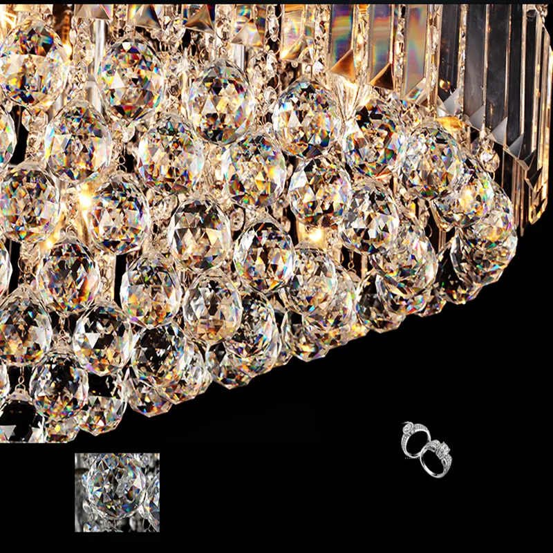 LED teto Luz de cristal redonda E14 Chandelier Montagem lâmpada K9 de cristal de prata do cromo do teto Luz Pingente para sala de estar