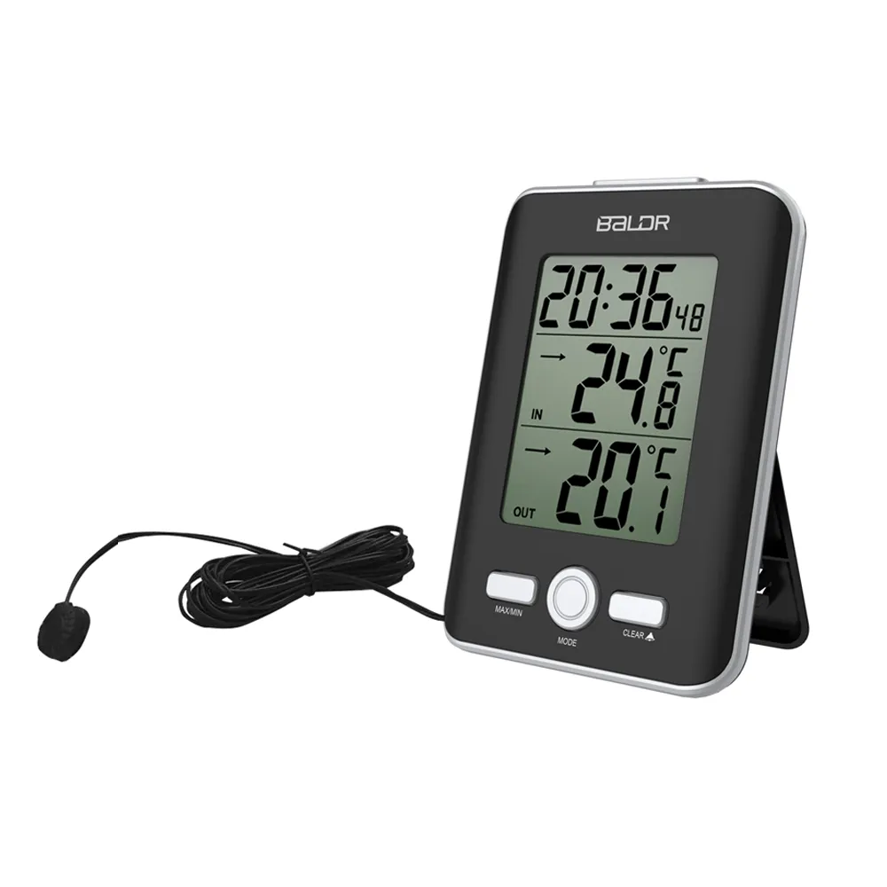 Nowy LCD Cyfrowy Termometr Przewodowy Czujnik Kryty Outdoor Home Sonda Temperatura Trend Miernik Snooze Table Watch Budzik