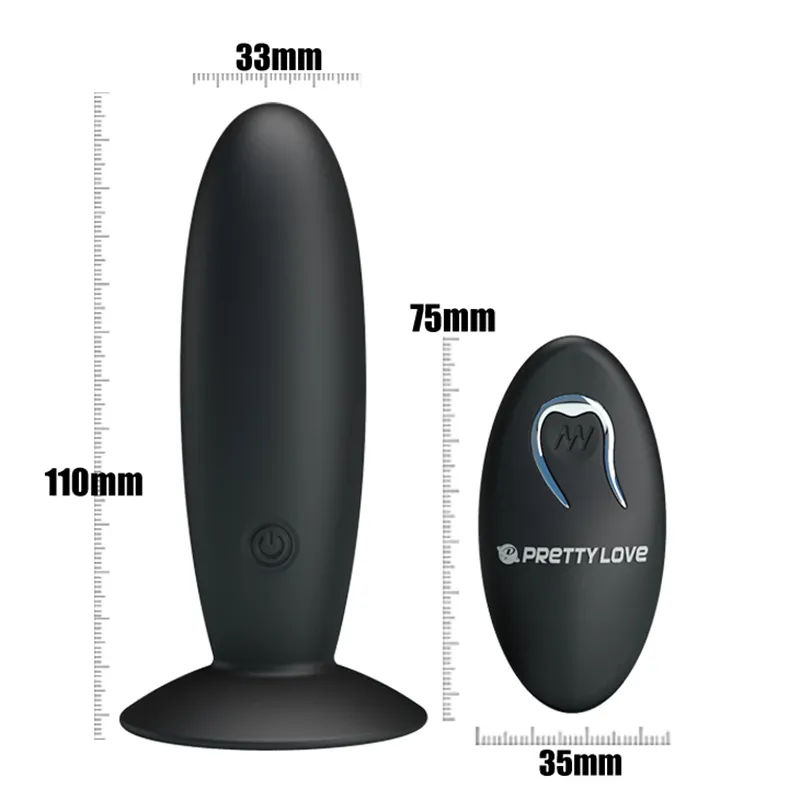 PRETTY LOVE Remote Control Silicone Anal Vibrator Black Suction Cup USB Rechargeable Anal Plug Vibrator Sex Toys for Men Women 1798916758