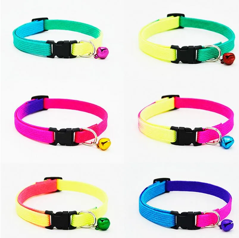 Arco-íris pet dog cat bell collar ajustável coleiras de nylon para cães pequenos cat filhotes de cachorro coleiras de animais de estimação