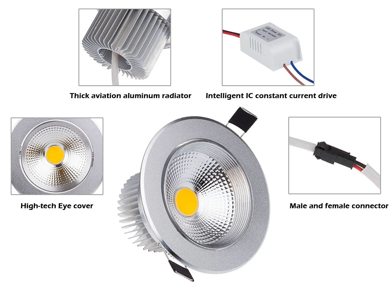 Dimmbare 7-Watt-COB-LED-Deckenleuchte, Downlight, warmes/kaltes Weiß, Spotlight-Lampe, Einbauleuchte, Halogenlampen-Ersatz