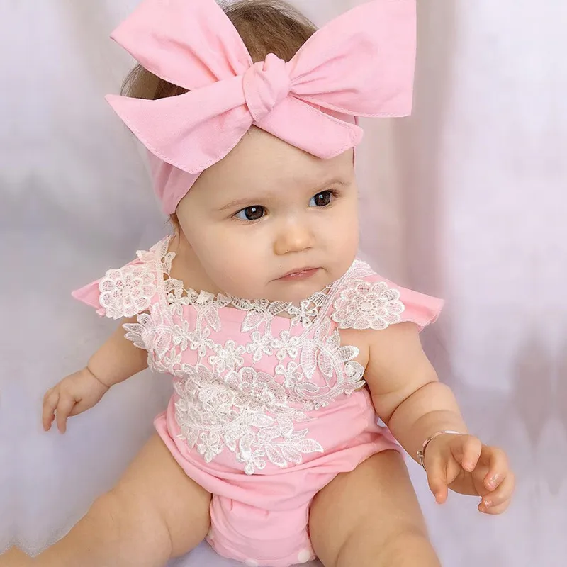 6 stilar Spädbarn Baby Girl Floral Rompers Bodysuit med huvudband Ruffles Sleeve Set Knappar 2017 Sommar Ins Romper Passar Gratis DHL