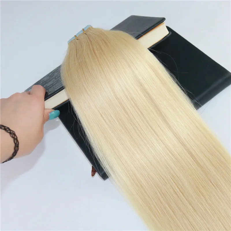 Bande dans les Extensions de cheveux couleur 613 blond décoloré s invisible bande de trame de peau de vrais cheveux humains sur les Extensions de cheveux 100g/40 pièces