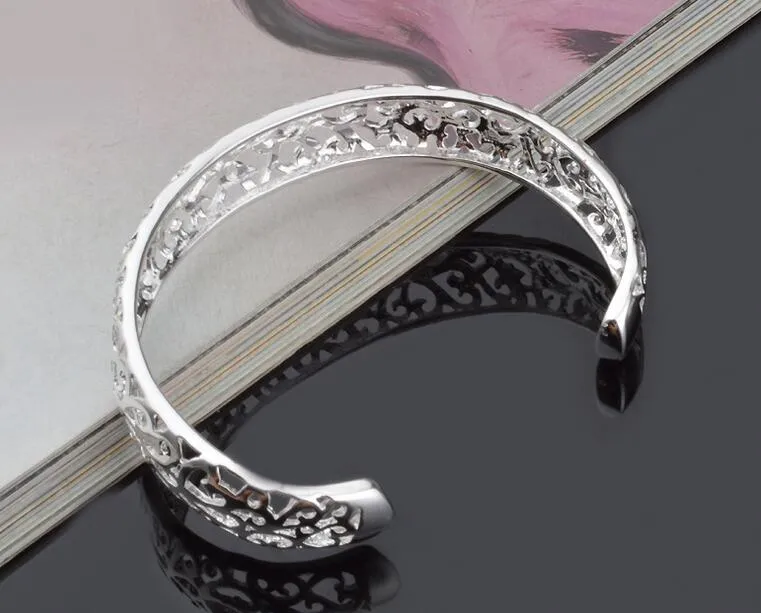 Factory 925 Sterling Silver Compated Fashion Jewelry Charm Hollow Bangle Bracelet Girl Madam lot3144732