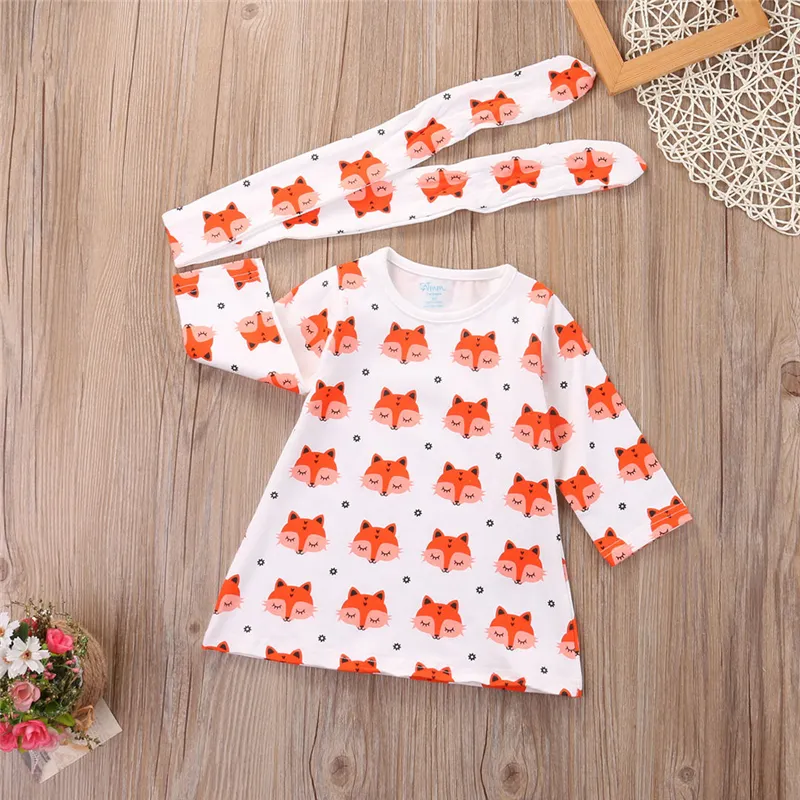 Menina fox set vestido animais trajes headband linda nightdress bebê recém-nascido meninas vestir roupas miúdo saia longa animais luva trajes 0-18M