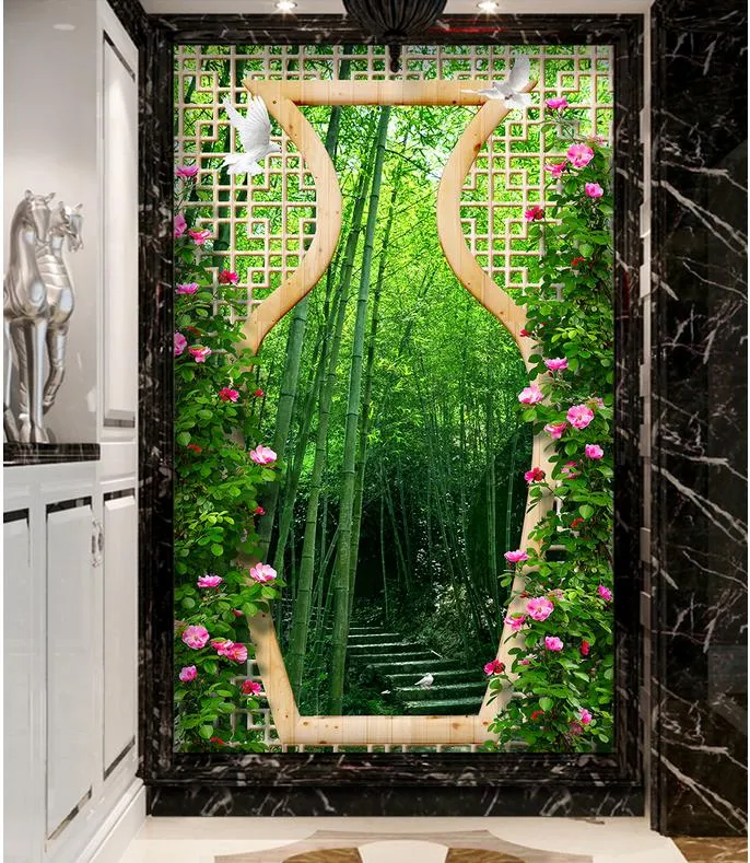 Silenzioso bambù foresta marciapiede arco murale carta da parati 3d carte da parati 3d tv sullo sfondo