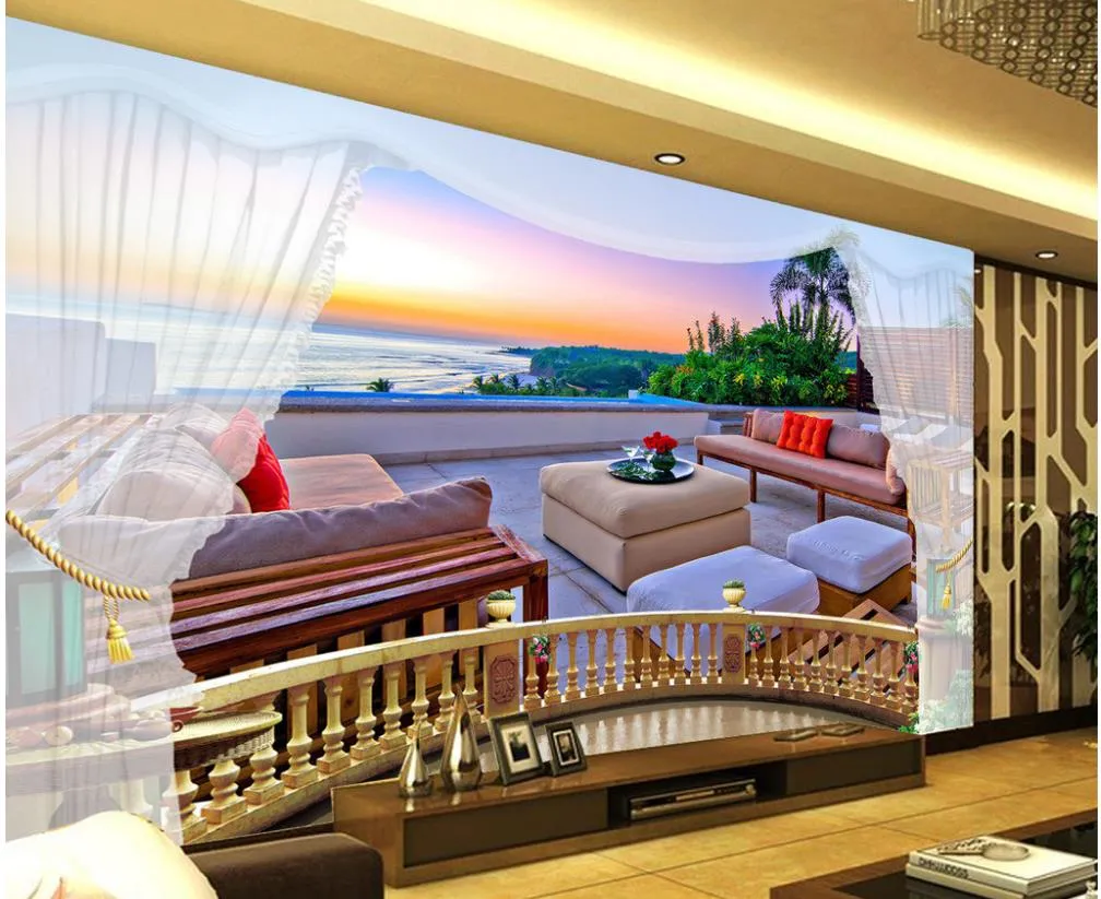 oturma odası için duvarlara 3 gün 3D Seaview Şehir Terası TV Arkaplan Dekoratif Duvar kağıdı