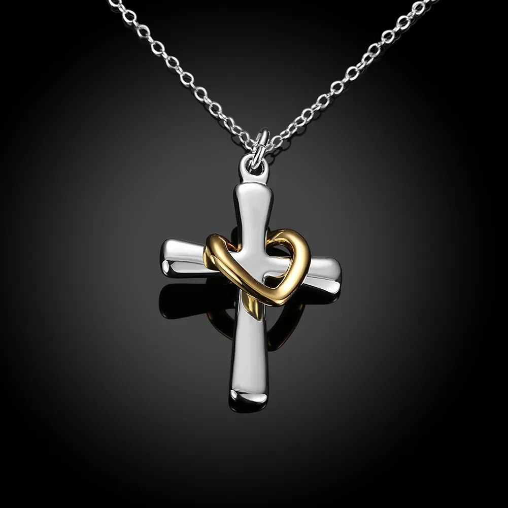 New Arrival 925 Silver Gold Heart Circle Crosses Necklace Charms Ladies