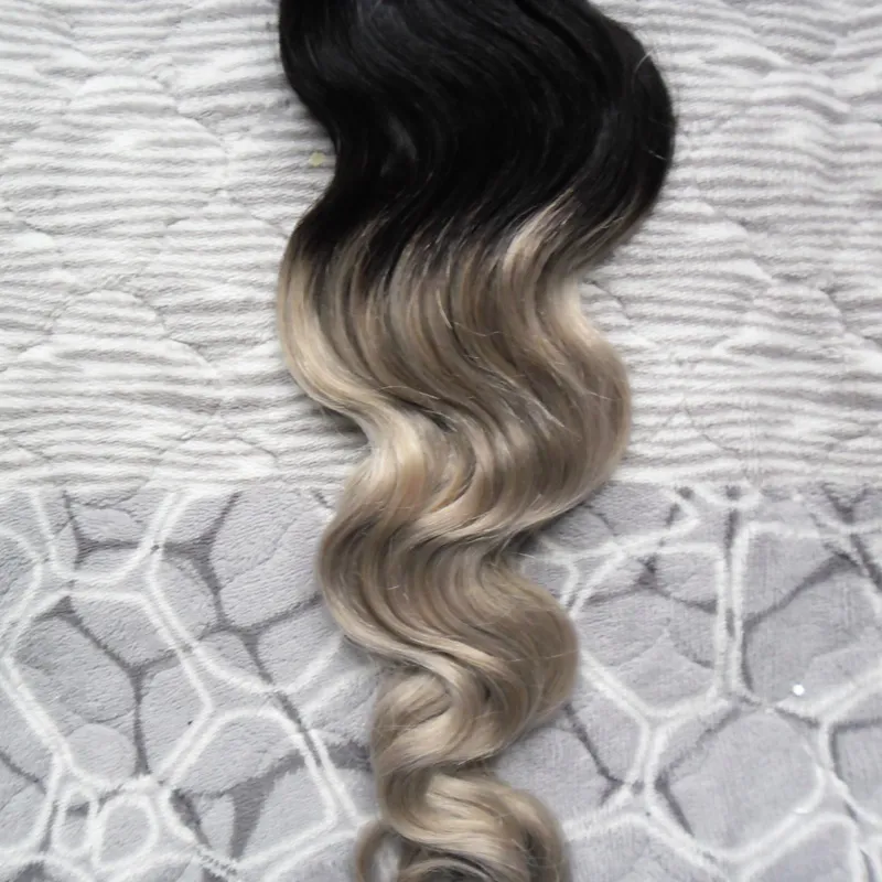 Ombre Brazylijski Włosy Fala Mikro Pętla Ludzkie Przedłużanie Włosów 1B / Srebrny Szary Ombre Ludzkie włosy 100g
