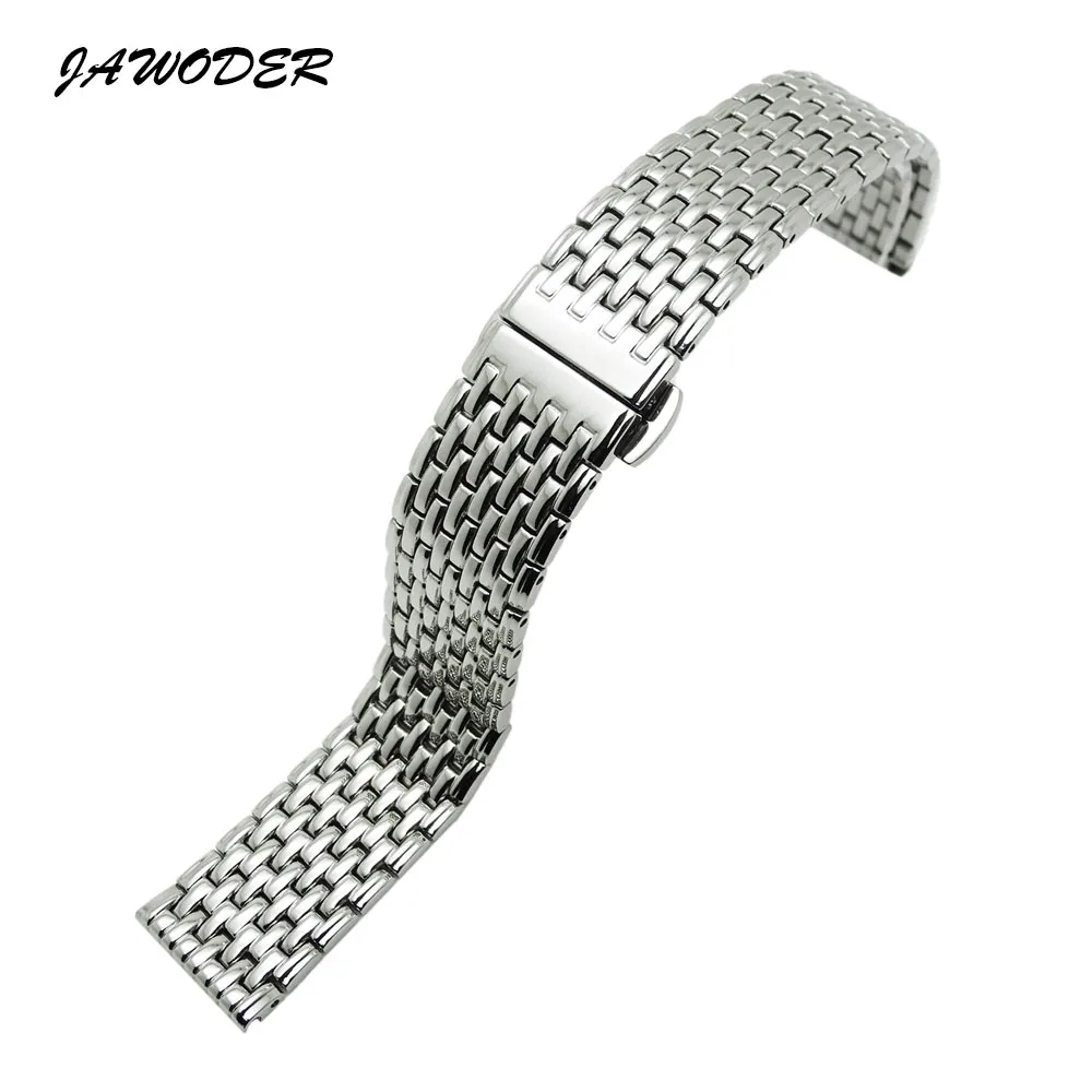 JAWODER horlogeband 18 19 20 22mm Mannen Vrouwen Zilver Pure Solid Roestvrij staal Polijsten Horloge Riem Deployment Buckle Bracelet