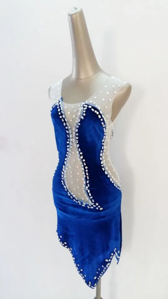 Costume Nightclub Singer Jazz Dance Dress Sexy Diamond Blue Velvet ...