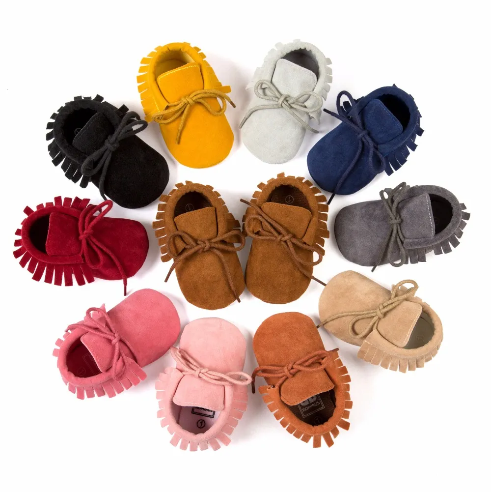 Partihandel-2016 Ny Romirus Rosa Lace-up Vinter Baby PU Läder Spädbarn Suede Stövlar Första Walkers Baby Moccasins Nyfödda Princess Babyskor