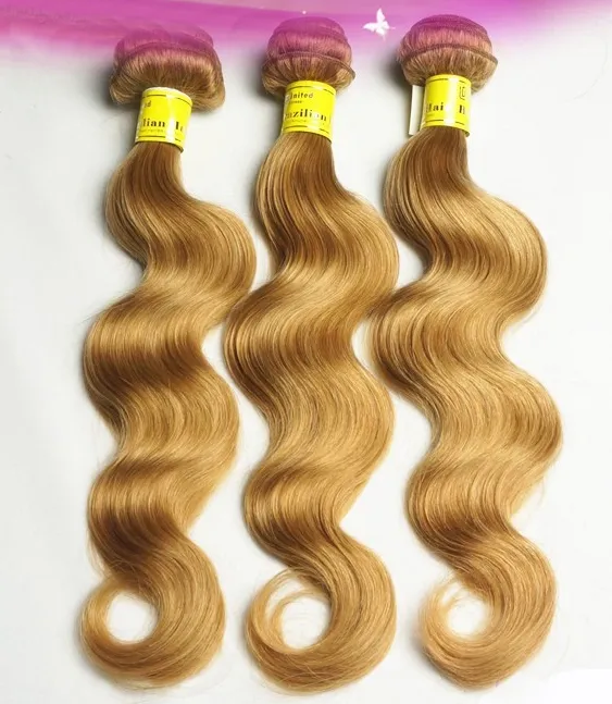 Brasiliansk Virgin Hair Honey Blonde Body Wave Mänskliga Hår 3st / Virgin Brasiliansk Våghår Vävar, Dubbeldragen, Ingen Shedding, TA