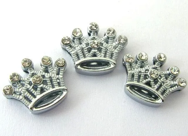 Wholesale 10mm Rhinestones crown Slide Charm DIY Accessories fit for 10MM leather wristband bracelet