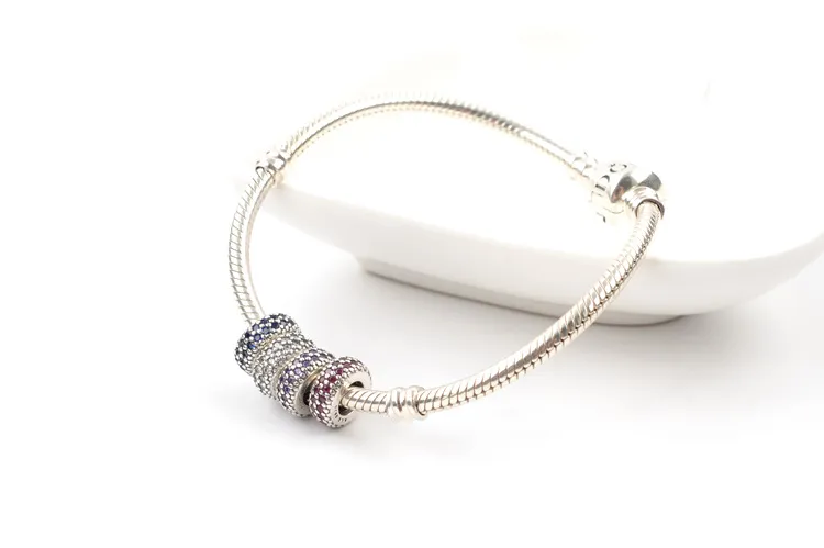 Autentici distanziatori in argento sterling 925 perline di cristallo multicolore Strass Foro grande Perline sciolte Braccialetti con ciondoli Risultati fai da te Gioielli