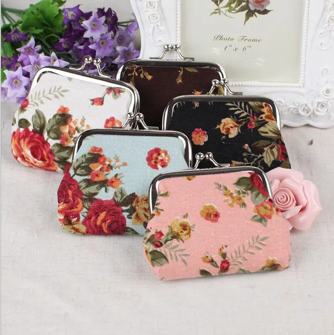 Wholesale - Vintage flower coin purse canvas key holder wallet hasp small gifts bag clutch handbag