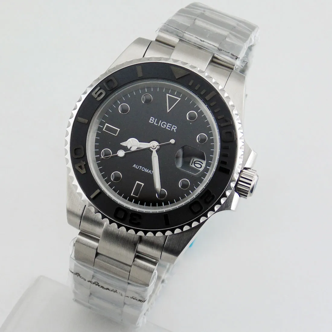 2136 Blaiger 40mm Sapphire Geborsteld Black Dial Ceramic Bezel Automatic Men Watch