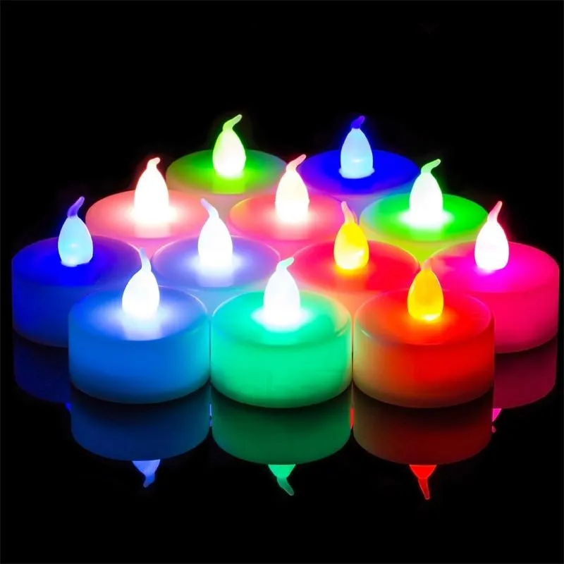 Theekaarsen 3.5 * 4,5 cm LED-theelichtje Flameless Licht Kleurrijke Gele Batterij Operated Bruiloft Verjaardagsfeestje Kerstdecoratie