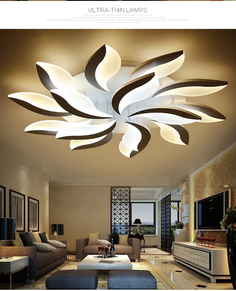 Moderne Acrylique Led Plafonnier Feuille Lustre Éclairage pour Salon Salle D'étude Chambre Lampe Dimmable avec Télécommande