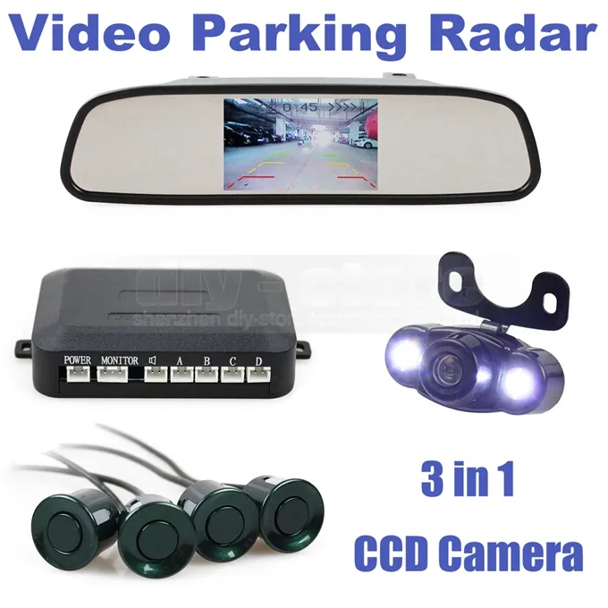 Video Parking Radar 4 Czujniki 4.3 Cal Monitor samochodowy + LED Night Vision Widok z tyłu Camera Camera Parking System Assistance