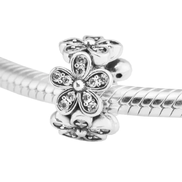 Dazzling Daisies Spacer Clear CZ 2017 Primavera 100% 925 Sterling Silver Beads Fit Pandora Charms Bracciale Autentici gioielli di moda fai da te