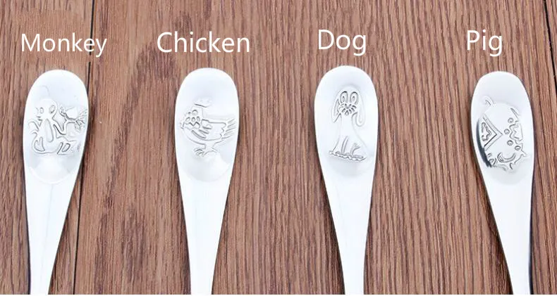 Dessert Dinner spoon Twelve Chinese Zodiac handel Dog Chicken Pig Monkey 410 stainless steel spoon Chinese soup spoon creative lovely custom