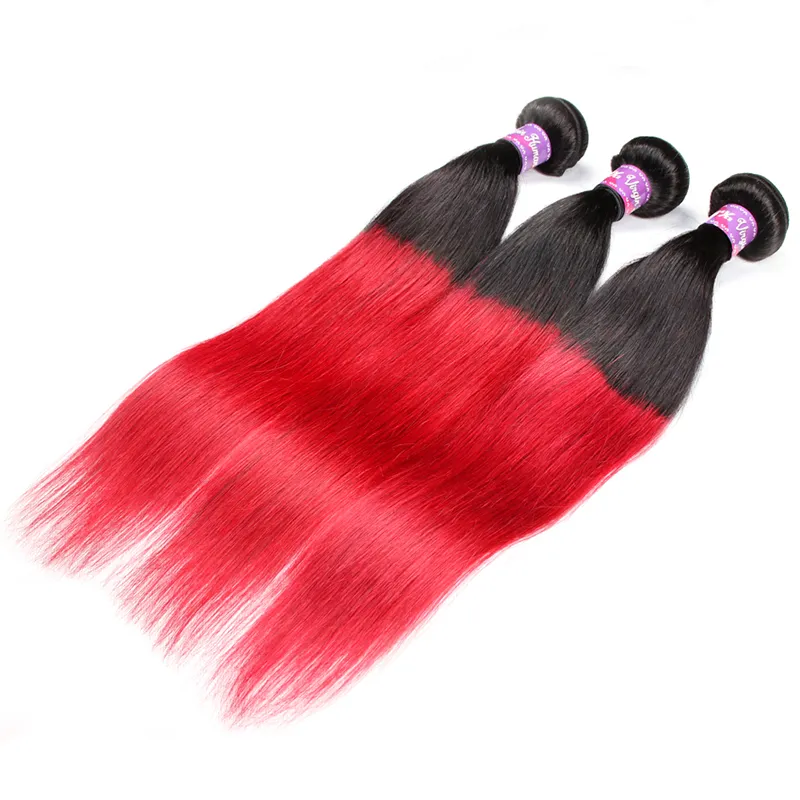 Brazilian Ombre Straight Human Hair 3 Bundles Colored Brazilian 1B/Red Hair Weave Cheap Two Tone Brazilian Red Virgin Hair Deals