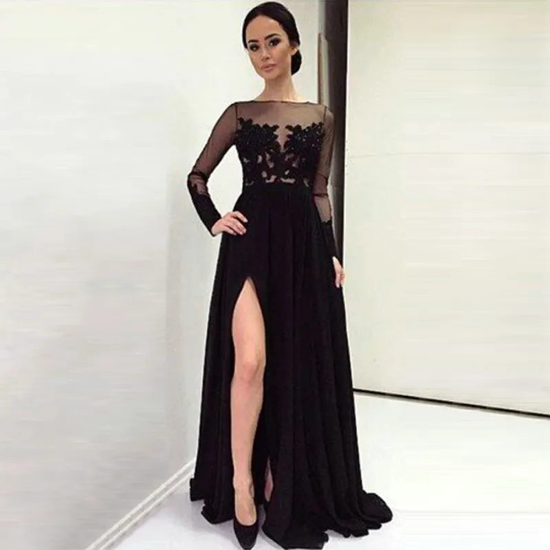 2021 Tulle dentelle A-ligne manches longues robes de célébrité longueur au sol robes de vacances pour occasion spéciale formelle robe de soirée de bal