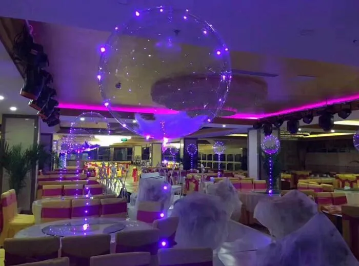 22 inch Lumineuze LED Ballon String Kleurrijke transparante ronde Bubble Decoratie Party Wedding Ballonnen Verlichting in Dark 3M String Gratis schip