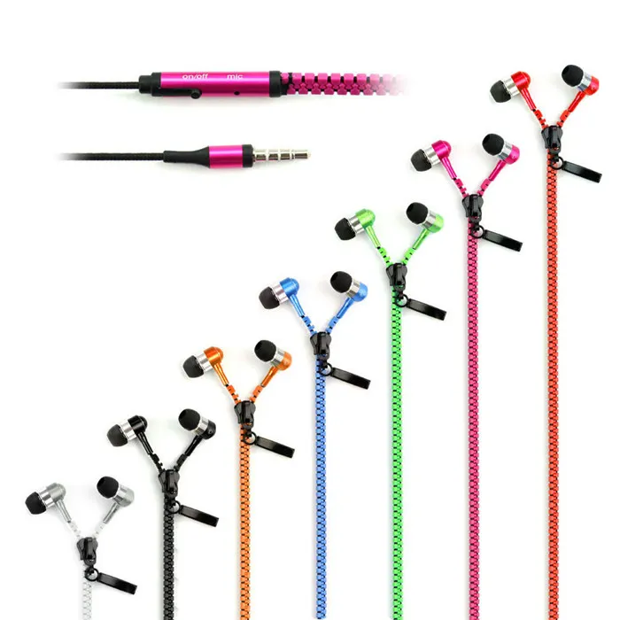 Zipper Earphones Headset 3.5MM Jack Bass Earbuds In-Ear Zip Earphone Headphone with MIC for Samsung S6 android phone mp3 pc