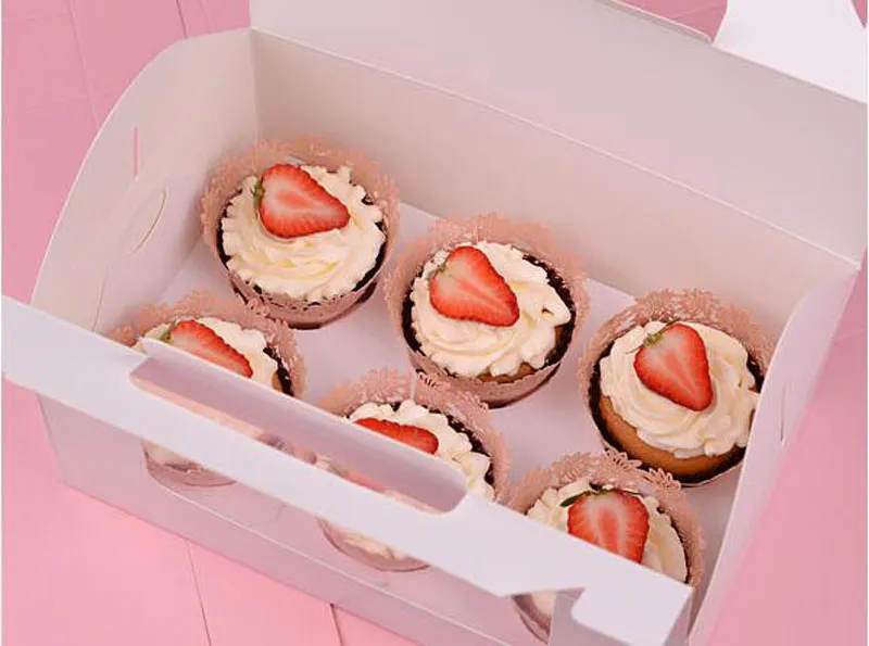 Coolty 50 Pezzi Scatole per Cupcake 2 Fori Scatole per Torte Scatola di Imballaggio in Carta per Dessert Muffin Pasticcini Macarons Torte Regali DIY (White-2 Hole