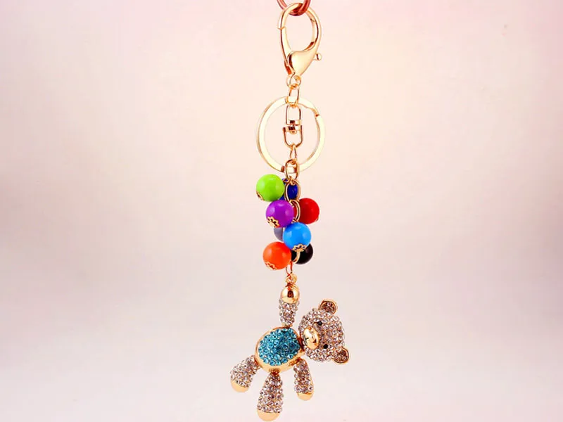 Lucky bear Crystal Rhinestone Keyrings Key Chains Holder Purse Bag For Car Christmas Gift Keychains Jewelry