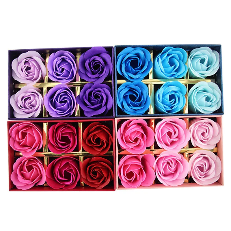 6 pezzi/scatola Romantico fiore di sapone alla rosa Sapone al fiore di rosa Confezione regalo di Natale a forma di rosa, stili adorabili e belli, romantici e pratici