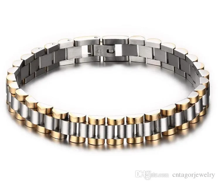 Style de bande de montre Bracelet à maillons en acier inoxydable 316L de largeur 10 mm, plaqué or inermittent, style Slim Lady, 2 choix