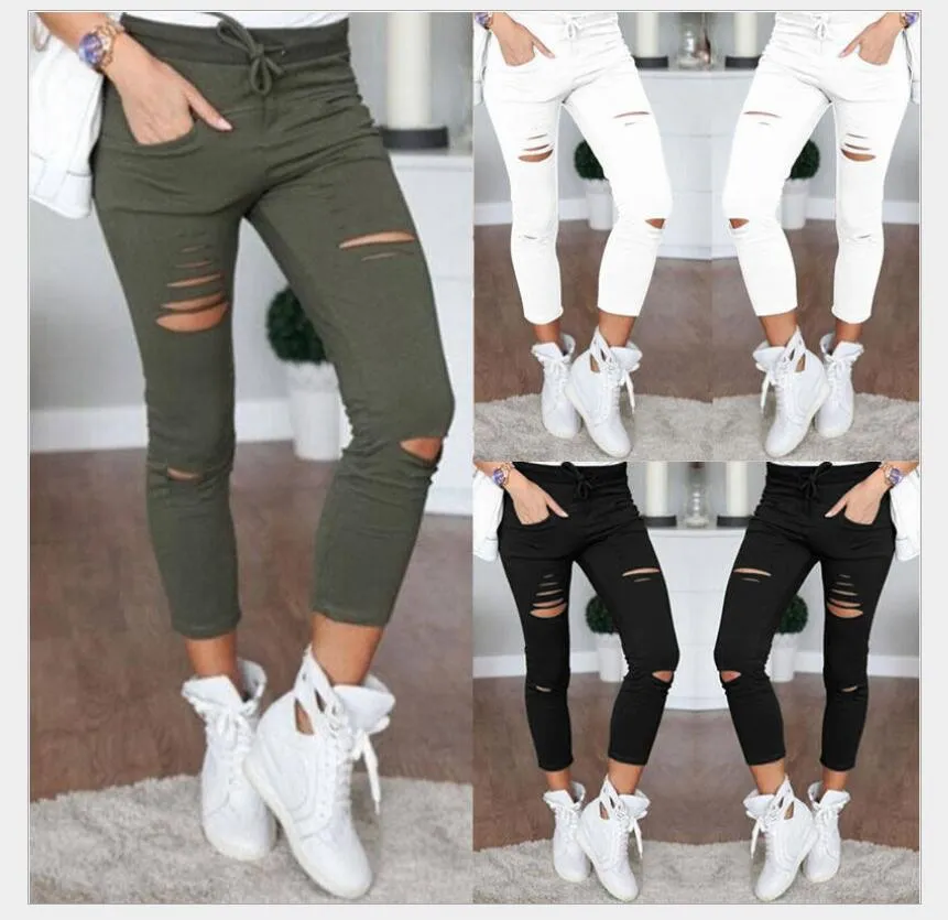 Nueva Coreana Flaco Rotos Mujeres Cintura Alta Rodilla Agujero Nueve Puntos Leggings Pantalones Rotos Pantalones Más El 4XL De 12,1 € | DHgate