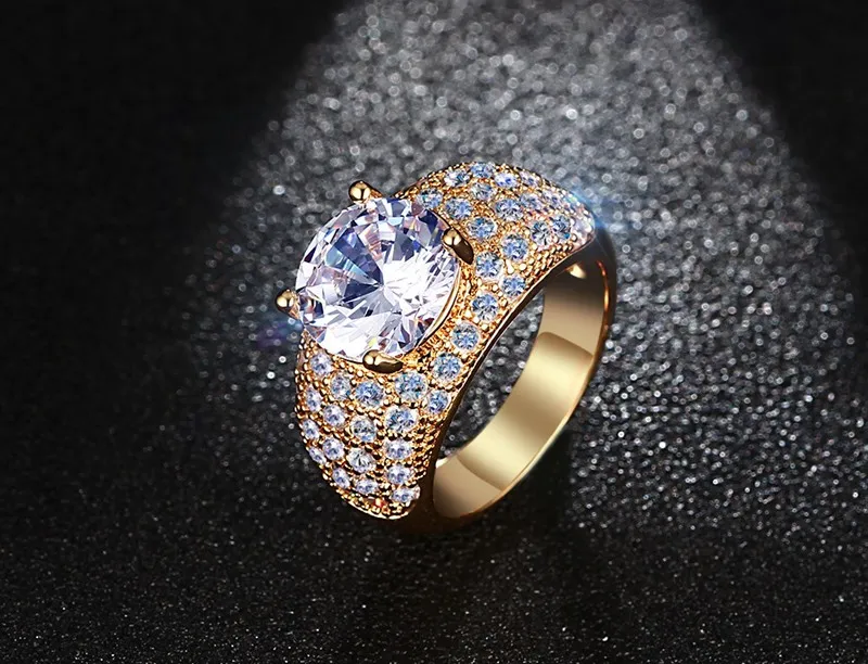 Anneaux de diamant simulés vintage pour femmes Bijoux de mariage Gold Big Round Round Ring Ring en gros RT-017