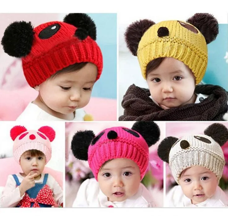 Animal lindo panda do bebê Chapéus de malha de fios Caps Crianças da menina do menino Crochet Gorro Chapéus de Inverno Cap para as crianças a manter quente