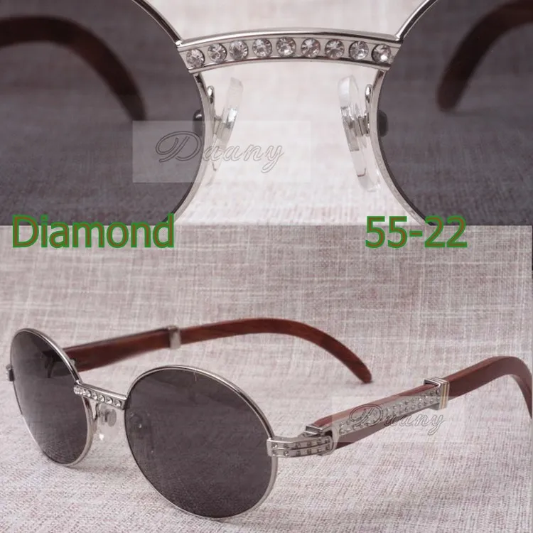 2019 novos diamante redondo Sunglasses 7.550.178 Madeira óculos de sol masculinos Tamanho: 55-22-135mm