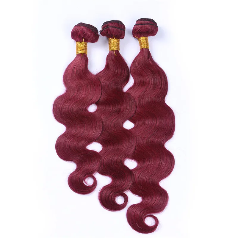 #99J Wine Red Human Hair Extensions Body Wave Virgin Brazilian Burgundy Human Hair Weave Bundles Wholesale Body Wave Double Wefts