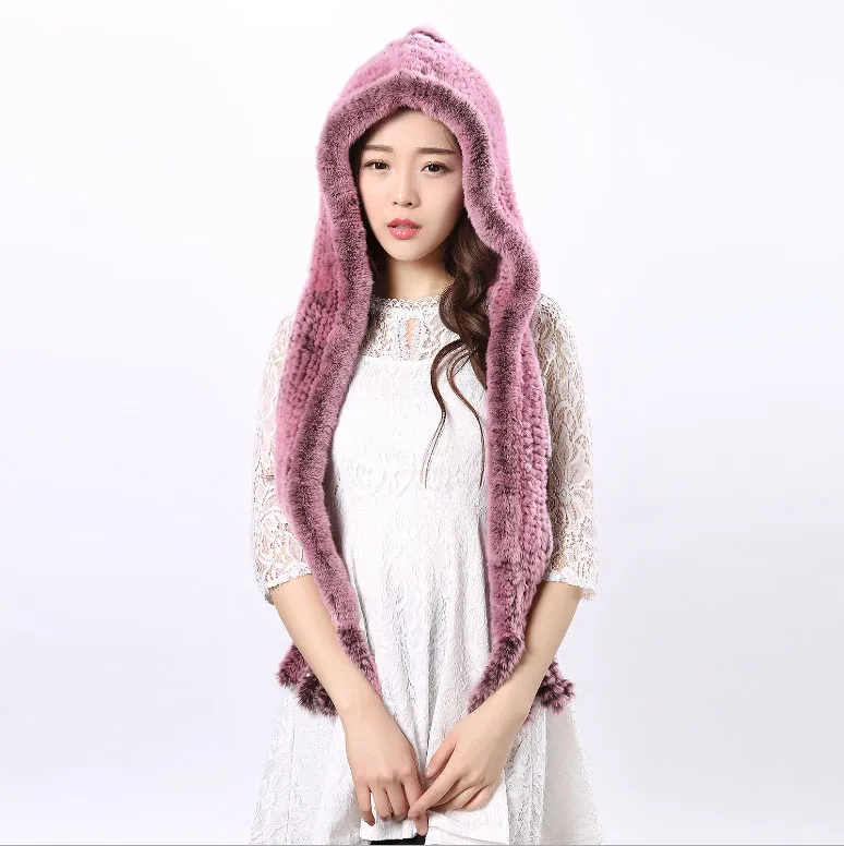 Rex Rabbit hat scarf one fur hat foreign trade women winter fur scarves fashion warm knitted hat Manufacturers wholesale