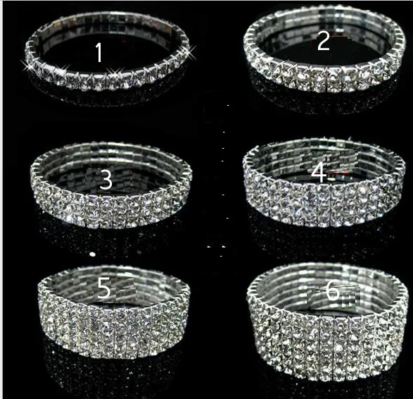 1-10 rader Tennis Crystal Armband Bridal Jewelry Rhinestone Ystl Stretch Wedding Armband