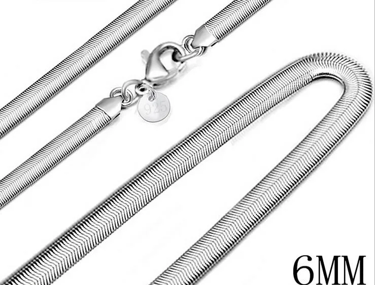 2017 Hot Sells Man Kvinna 925 Silver Necklace 6mm Fashion 16-24Inches Snake Chain Halsband Jewellry Gratis frakt / 